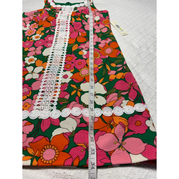 NWT Eliza J Retro Style Bold Multi-color Floral Lace Trim Mini Shift Dress SZ 4 - Picture 8 of 12